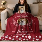 Personalized Angel Wing Paw Print Pet Photo Soft Throw Blanket with Name and Text Home Decor Birthday Pet Memorial Gift for Pet Lovers