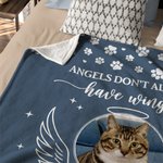Personalized Angel Wing Paw Print Pet Photo Soft Throw Blanket with Name and Text Home Decor Birthday Pet Memorial Gift for Pet Lovers