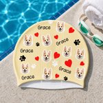 Personalised Colourful Funny Face Photo Comfortable Swim Cap with Name Pool Party Swimming Birthday Gift for Men Women Friends Pet Lovers