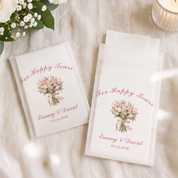 Personalised Colourful Wedding Bouquet Happy Tear Wedding Tissue Packs with Names and Date Set of 10 Wedding Favors Party Gift for Guests Newlyweds
