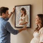 Personalized Modern Oil Painting Style Pregnancy Photo Canvas Prints with Name Home Wall Decor Ship from USA Birthday Gift for Pregnant Woman New Mom