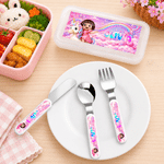 Personalised Fantasy Unicorn Dinosaur Safe Stainless Steel Fork Spoon Knife 3 Pcs Cutlery Set with Name and Case Back to School Birthday Gift for Kid