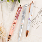 Personalised Birth Flower Glitter Dynamic Liquid Sand Ballpoint Pen with Name Office Supplies 2 Pcs Teacher's Day Gift for Teacher