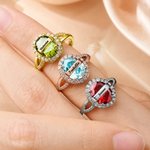Personalized Dainty Birthstone Zircon Sterling Silver Ring with Engraved Name and Text Birthday Anniversary Gift for Woman Mother Girlfriend
