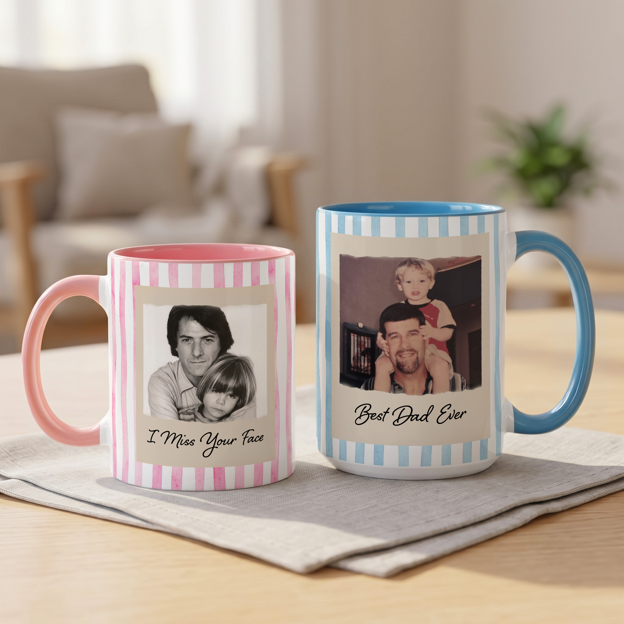 Personalisierte Keramiktasse im Polaroid-Stil mit Streifenmuster, 11 oz oder 15 oz, mit Text – für den täglichen Gebrauch, als Freundschafts- oder Geburtstagsgeschenk für Familie und Freunde