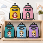 Personalized Gradient Sequin Cartoon Kid Character Backpack Lunch Bag Pencil Case Set of 3 with Name Back to School Birthday Gift for Boys Girls