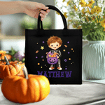 Personalized Halloween Cartoon Character Large Tote Bag with Name Halloween Party Gift for Kids
