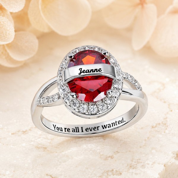 Personalized Dainty Birthstone Zircon Sterling Silver Ring with Engraved Name and Text Birthday Anniversary Gift for Woman Mother Girlfriend