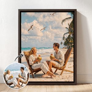 Personalised Summer Holiday Photo Commemorate Framed Canvas Print with Name Home Decor Ship from USA Anniversary Gift for Couple