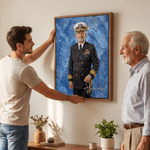 Personalized Modern Oil Painting Style Veterans Photo Framed Canvas Prints with Name Home Decor Ship from USA Anniversary Gift for Retired Soldier