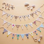 Personalised Multicolour Name Hangable Triangle Banner Pennant with Fluff Balls Home Decor Birthday Baby Shower Gift for Kids Parents