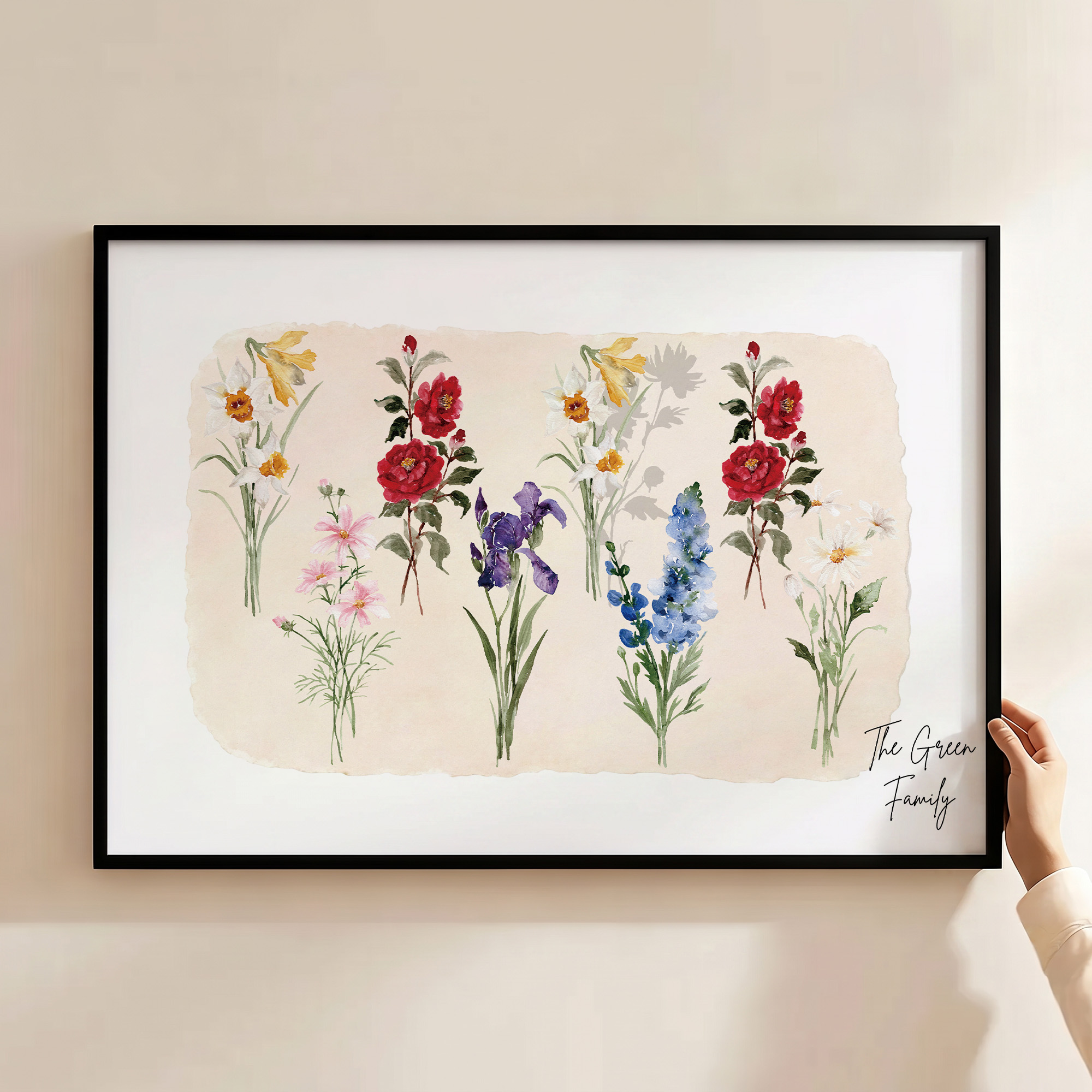 Personalisiertes Leinwandposter mit Geburtsblumen von 1 bis 12 – rahmenloses Bild mit Text – Geburtstags- und Einweihungsgeschenk für Familie und Freunde
