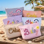 Neceser de maquillaje personalizado de seersucker de colores con nombre, con diseño de flores o arcoíris: accesorio de verano para la playa y los viajes, ideal como regalo para una fiesta o para una d
