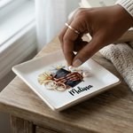 Personalised Birth Flower Nail Art Bible Faith Ceramic Circle Square Jewellery Dish with Name Daily Use Birthday Gift for Black Christian Woman
