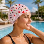Personalised Colourful Funny Face Photo Comfortable Swim Cap with Name Pool Party Swimming Birthday Gift for Men Women Friends Pet Lovers