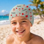 Personalised Colourful Funny Face Photo Comfortable Swim Cap with Name Pool Party Swimming Birthday Gift for Men Women Friends Pet Lovers