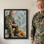 Personalized Modern Oil Painting Style Veterans Photo Framed Canvas Prints with Name Home Decor Ship from USA Anniversary Gift for Retired Soldier