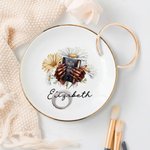 Personalised Birth Flower Nail Art Bible Faith Ceramic Circle Square Jewellery Dish with Name Daily Use Birthday Gift for Black Christian Woman