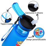 Borraccia 500 ml personalizzata con nome, iniziale, cannuccia in silicone e simpatici animali - Regalo di compleanno e rientro a scuola per bambini