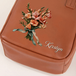 Personalised Oil Painting Style Birth Flower PU Leather Makeup Bag with Handle and Name Travel Accessories Birthday Gift for Women Girls