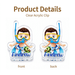 Personalized Cute Cartoon Diving Kids Clear Acrylic Clip with Name Set of 2 Daily Use Summer Vacation Birthday Gift for Kids