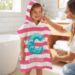 Personalised Tropical Summer Initial Multicolour Stripe Soft Quick Dry Hooded Beach Towel with Name Beach Swimming Pool Summer Holiday Gift for Kids