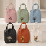 Personalised Oil Painting Style Birth Flower PU Leather Makeup Bag with Handle and Name Travel Accessories Birthday Gift for Women Girls