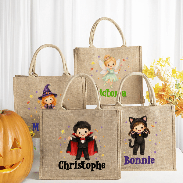 Personalized Halloween Cartoon Character Large Tote Bag with Name Halloween Party Gift for Kids