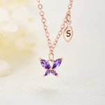 Personalised Birthstone Butterfly Initial Necklace Birthday Anniversary Wedding Gift for Bridesmaid Girlfriend Her