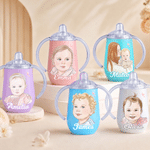 Personalised Watercolour Photo 10 oz Thermal Insulated Sippy Cup with Name Baby Shower Toddler Birthday Gift for Kids Boys Girls