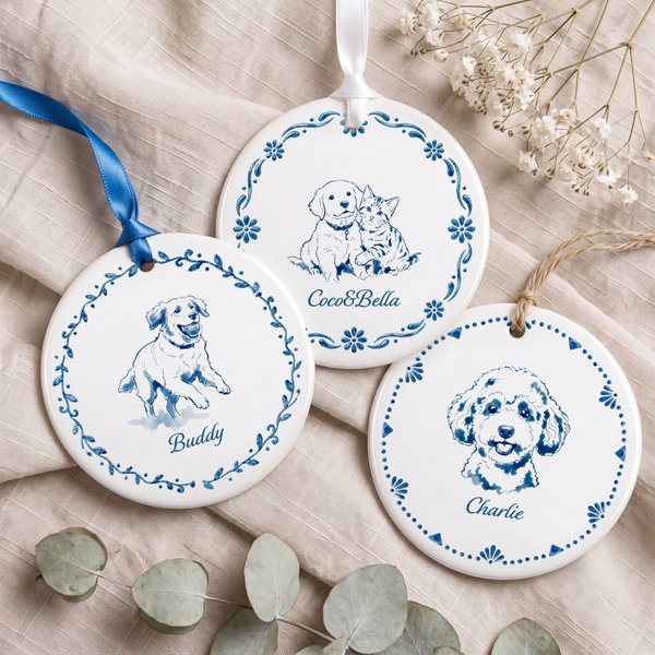 Personalized Glaze Style Pet Photo Ceramic Ornament with Name Home Decor Anniversary Birthday Gift for Pet Lover Owner