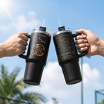 Personalized Love You for the Rest of Mine Baroque Letter Black 40oz Insulated Tumbler with Handle and Straw Birthday Gift for Son Grandson