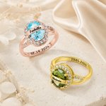 Personalized Dainty Birthstone Zircon Sterling Silver Ring with Engraved Name and Text Birthday Anniversary Gift for Woman Mother Girlfriend