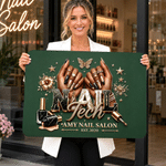Felpudo antideslizante personalizado de estilo lujoso con diseño de uñas, con título, nombre, año, taller, decoración de salón de manicura, aniversario y regalo de cumpleaños para artistas de las uñas