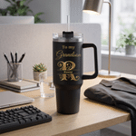 Personalized Love You for the Rest of Mine Baroque Letter Black 40oz Insulated Tumbler with Handle and Straw Birthday Gift for Son Grandson