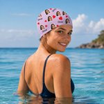 Personalised Colourful Funny Face Photo Comfortable Swim Cap with Name Pool Party Swimming Birthday Gift for Men Women Friends Pet Lovers