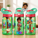 Personalisierte 16-oz-Trinkflasche für Kinder im Cartoon-Stil mit Namen und Strohhalm – für den täglichen Gebrauch, zum Schulanfang oder als Geburtstagsgeschenk für Jungen und Mädchen