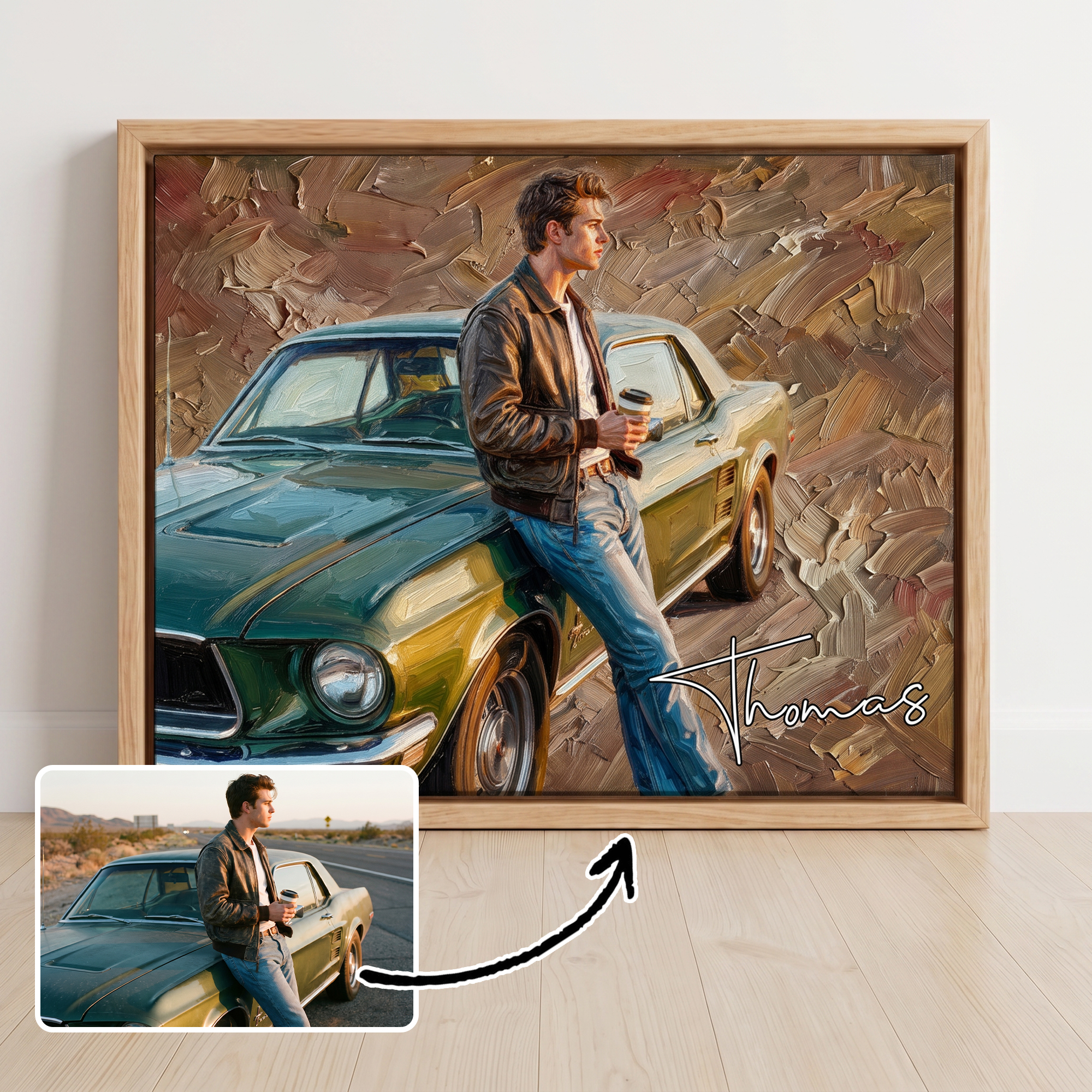Individuelles, mehrfarbiges Auto-Porträtfoto – gerahmter Leinwanddruck mit Namen als Andenken – Wohnaccessoire – Versand aus den USA – Geburtstagsgeschenk für Autobesitzer