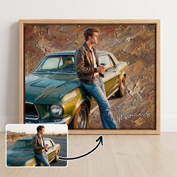 Personalized Multicolour Car Portrait Photo Commemorate Framed Canvas Print with Name Home Decor Ship from USA Birthday Gift for Car Owner