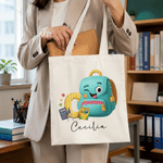 Personalised Notebook Trophy Cartoon Pattern Design Canvas Bag with Name Daily Use Back to School Teacher's Day Gift for Teachers