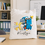 Personalised Notebook Trophy Cartoon Pattern Design Canvas Bag with Name Daily Use Back to School Teacher's Day Gift for Teachers
