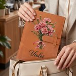 Personalised Oil Painting Style Birth Flower PU Leather A5 Notebook Cover with Name Daily Travel Use Birthday Gift for Women Writers Artists