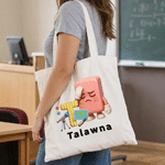 Personalised Notebook Trophy Cartoon Pattern Design Canvas Bag with Name Daily Use Back to School Teacher's Day Gift for Teachers