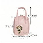 Personalised Oil Painting Style Birth Flower PU Leather Makeup Bag with Handle and Name Travel Accessories Birthday Gift for Women Girls