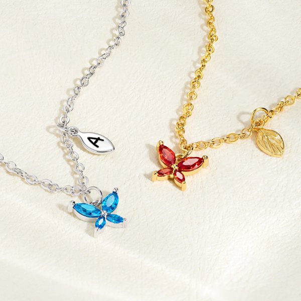 Personalised Birthstone Butterfly Initial Necklace Birthday Anniversary Wedding Gift for Bridesmaid Girlfriend Her