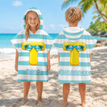 Personalised Tropical Summer Initial Multicolour Stripe Soft Quick Dry Hooded Beach Towel with Name Beach Swimming Pool Summer Holiday Gift for Kids