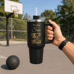 Personalized Love You for the Rest of Mine Baroque Letter Black 40oz Insulated Tumbler with Handle and Straw Birthday Gift for Son Grandson