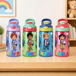 Personalisierte 16-oz-Trinkflasche für Kinder im Cartoon-Stil mit Namen und Strohhalm – für den täglichen Gebrauch, zum Schulanfang oder als Geburtstagsgeschenk für Jungen und Mädchen
