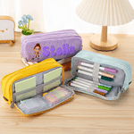 Personalised Cartoon Character Three-Layer Pencil Case with Name School Supply Back to School Birthday Gift for Students Kids