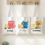 Personalised Notebook Trophy Cartoon Pattern Design Canvas Bag with Name Daily Use Back to School Teacher's Day Gift for Teachers